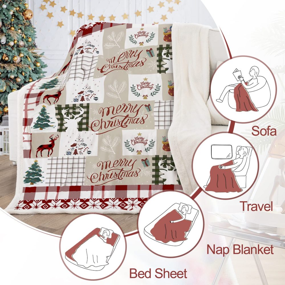 Christmas Throw Blanket Sherpa Christmas Santa Tree Deer Printed Rustic Blanket for Kids Teens Adults Soft Microfiber Blanket for Bed Couch 150 x 200cm - Image 8
