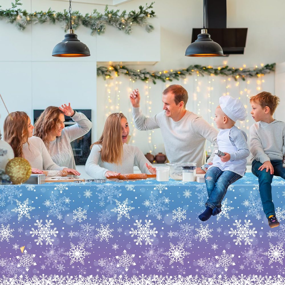 4 Pack Christmas Tablecloth Winter Snowflake Plastic Table Cover Winter Wonderland Table Cloth Xmas White Snowflake Tablecloth Christmas Table Decorations Merry Christmas Party Supplies 86 x 51 Inch - Image 7