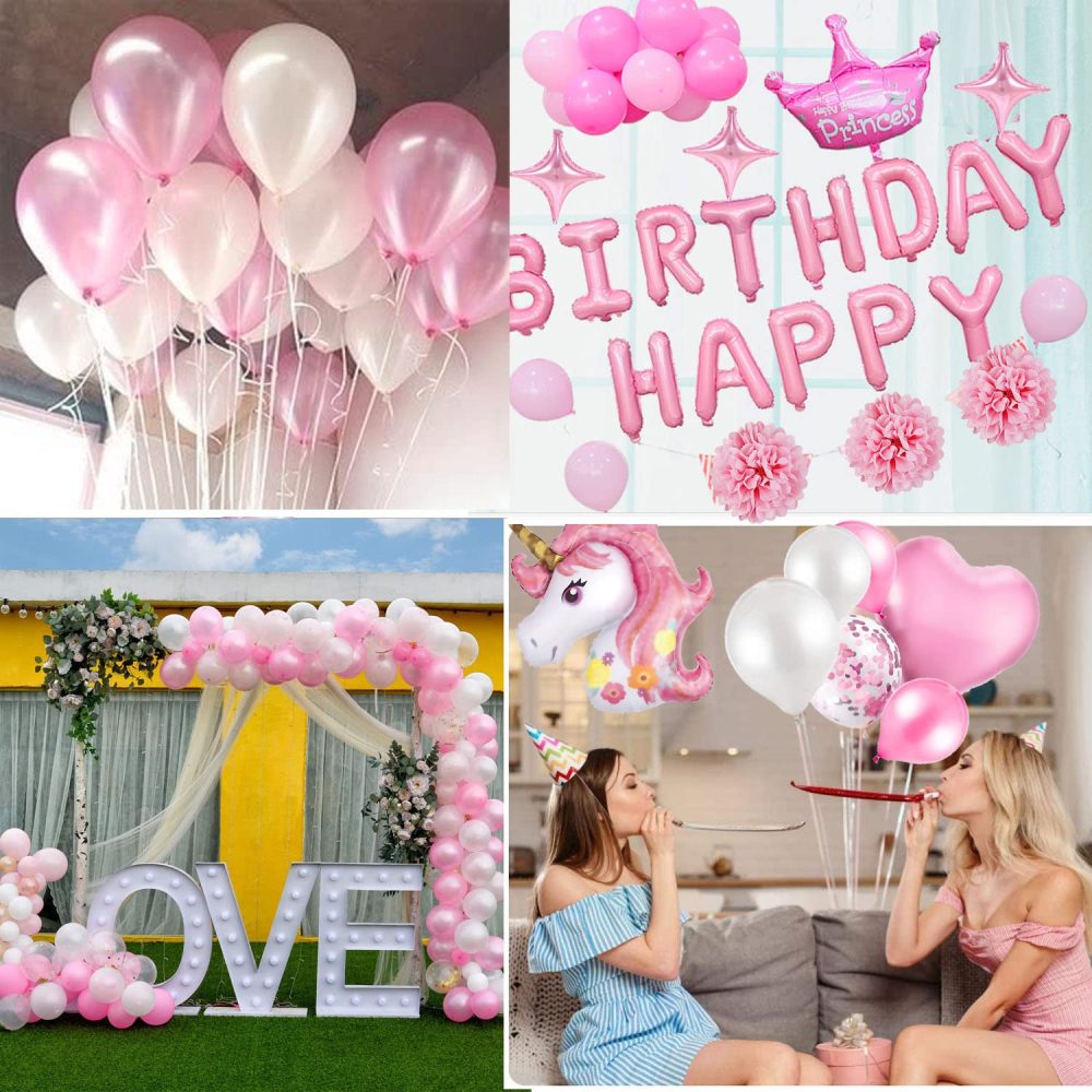 Unicorn Birthday Party Decorations Balloons Girls Pink with Happy Birthday Balloons Huge Unicorn Balloons Heart Shaped Foil Balloons Princess Crown Pom Poms Balloons Party Decoration - Image 2