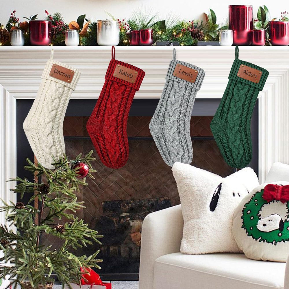 Personalised Christmas Stockings Custom Stockings own Name, Customised 18'' Large Cable Knitted Christmas Stocking, Custom Xmas Stocking Hanging Decorations for Holiday Christmas Party Family Decor - Image 3