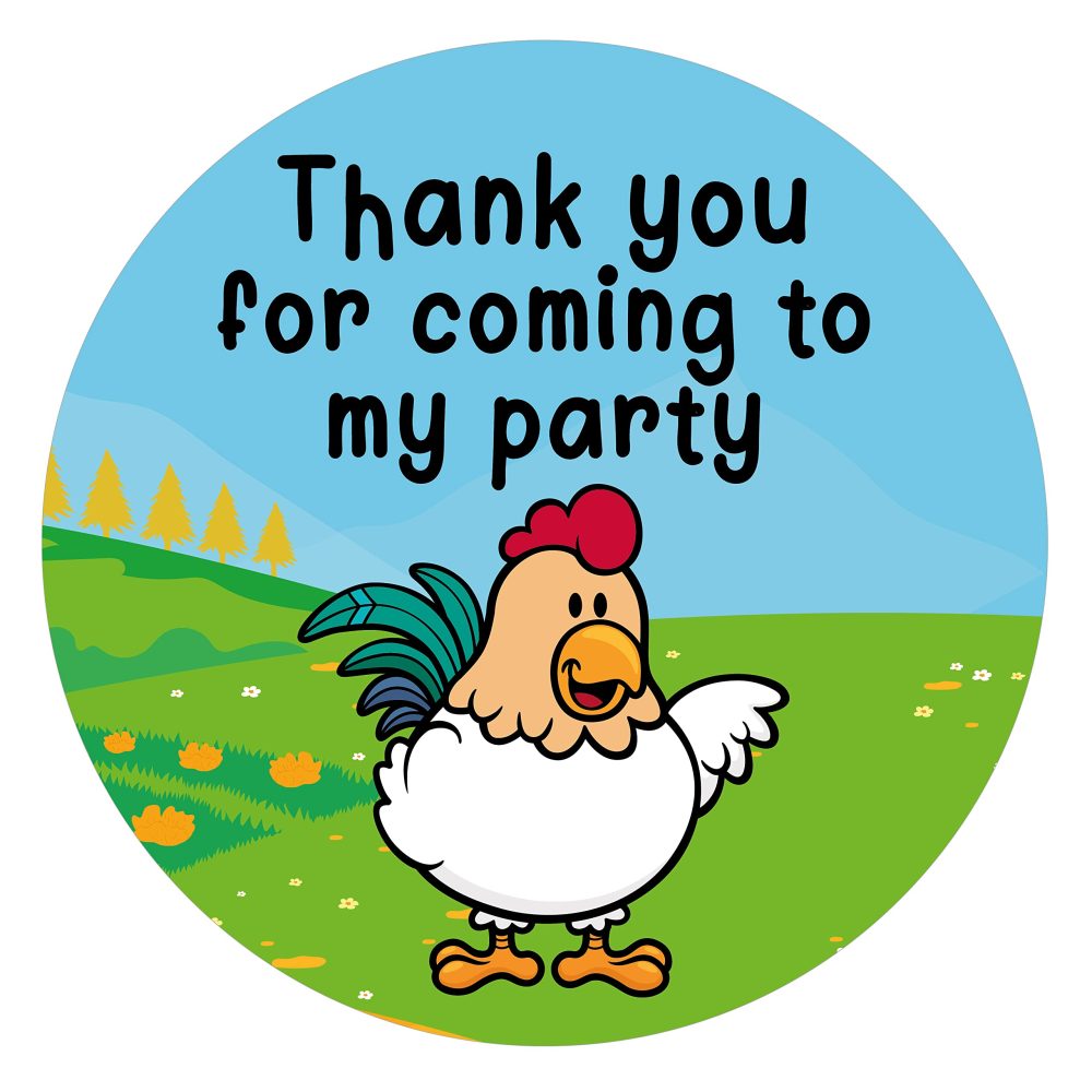 40mm Farm Animal Thank You for Coming to My Party Round Stickers for Party Bags & Sweet Cones: Cow, Sheep, Chicken & Pig (24 x Stickers) - Image 4