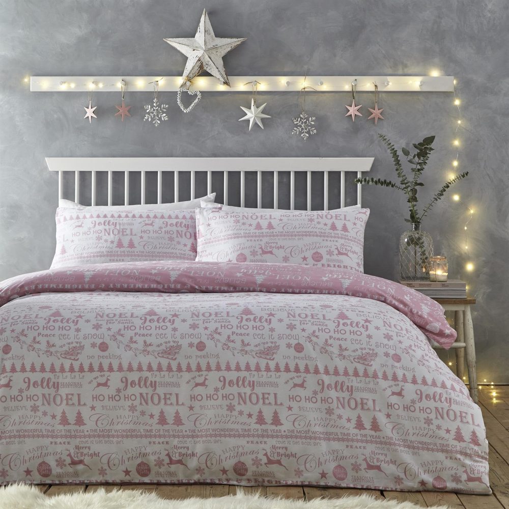 Charlotte Thomas Jolly Christmas Duvet Cover Set Pink Xmas Bedding Set Kingsize - Image 4
