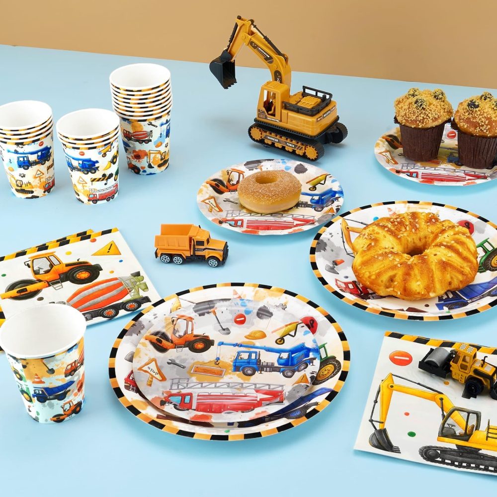 WERNNSAI Construction Party Supplies Set - 64 PCS Dump Truck Theme Birthday Party Decorations Paper Plates Cups Napkins Tableware for Boys Kids Construction Birthday Party Celebration - Image 5