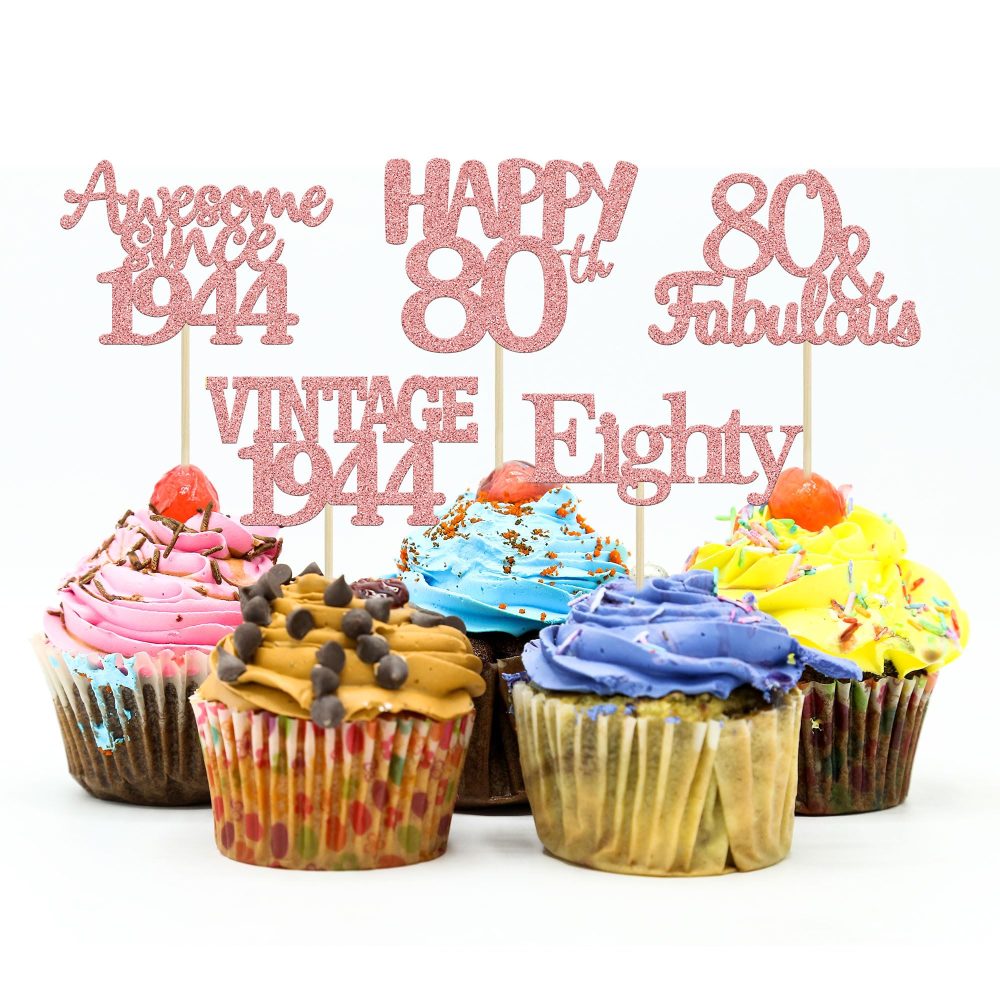 Gyufise 30Pcs Rose Gold Vintage 1944 Cupcake Toppers 80th Birthday Cupcake Toppers Awesome Since 1944 Hello 80 Cake Topper Seventy 80 & fabulous Cupcake Picks 80th Birthday Cake Decorations Supplies