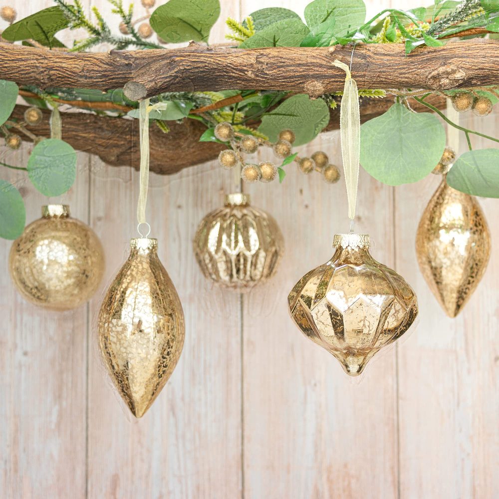 KI Store Mercury Glass Christmas Tree Ornaments Champagne Gold 80mm 120mm Set of 8 Hanging Christmas Baubles Finials for Christmas Tree Decoration Holiday Décor - Image 6