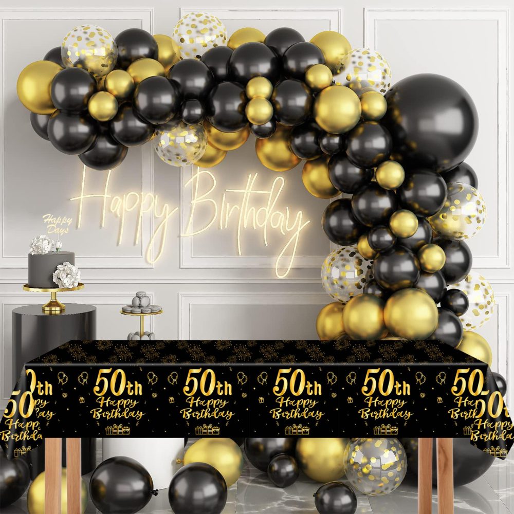 41 Pcs Black Gold 50th Birthday Tableware Set,50th Happy Birthday Disposable Supplies, Black Gold 9 Inch Paper Plates Napkins Tableware Set, for Women Gifts Party Supplies Table Decoration - Image 5