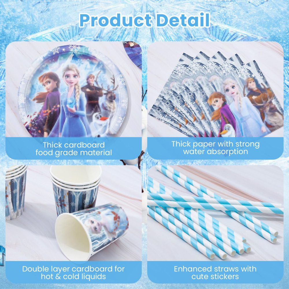 94 Pieces Froze Birthday Decorations, Party Decorations with Plates Cups and Napkins Balloon Banner, Party Tableware Party Supplies for 10 Guests - Image 4