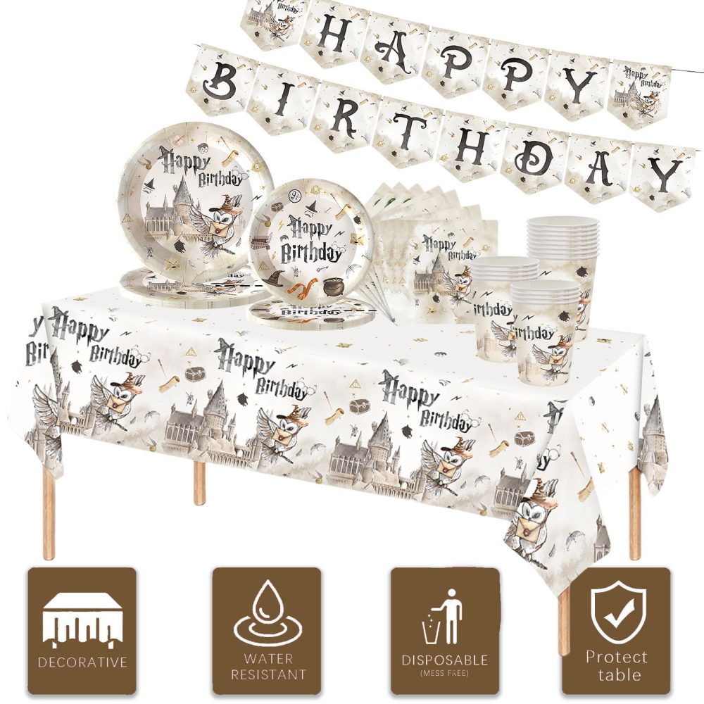 Harry Potter Birthday Party Tableware Set,82pcs Wizard Party Disposable Dinnerware Magician Party Paper Plates Cups Napkins Tablecloth and Banner for Kids Aldult Birthday Harry Potter Theme Party Supp - Image 3