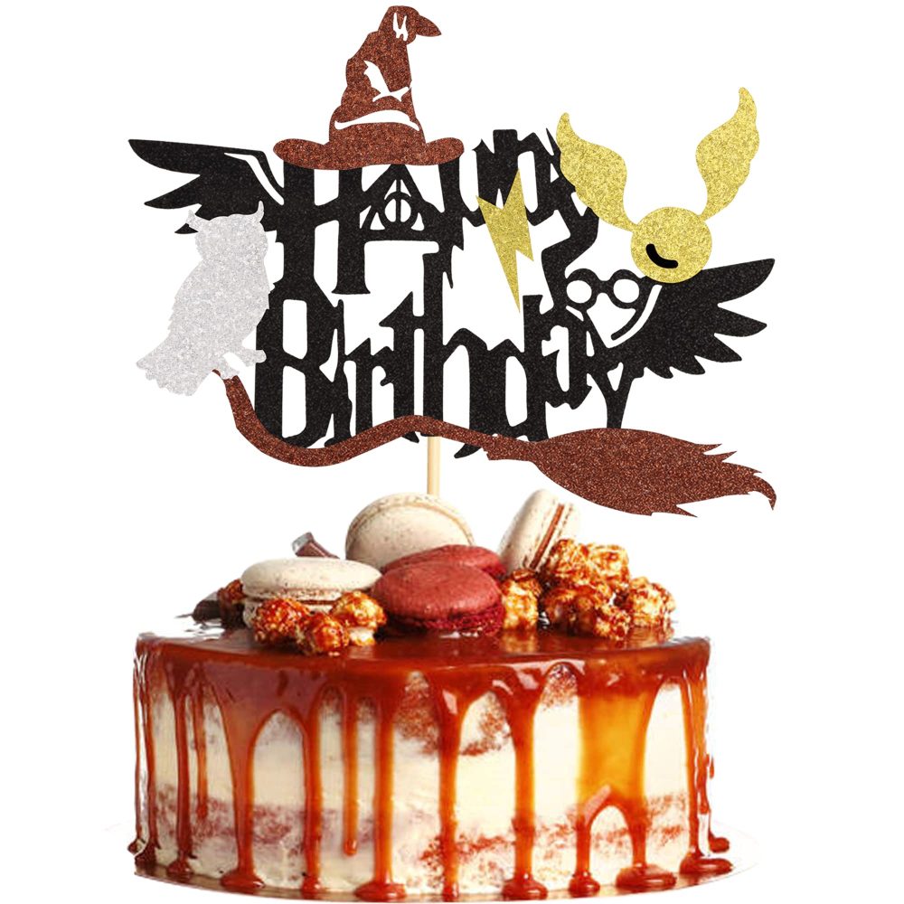 Arthsdite 1 Pc Magical Wizard Happy Birthday Cake Topper Inspired Cake Pick Decorations for Wizard Theme Birthday Party Supplies