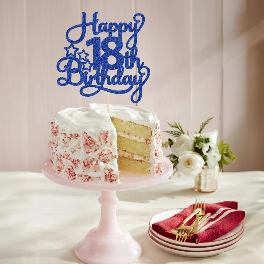 1 Pack Happy 18th Birthday Cake Topper Blue Glitter 18 & Fabulous Cheers to 18 Years Old Birthday Cake Pick for Celebrating 18th Birthday Anniversary Party Cake Decorations Supplies - Image 2