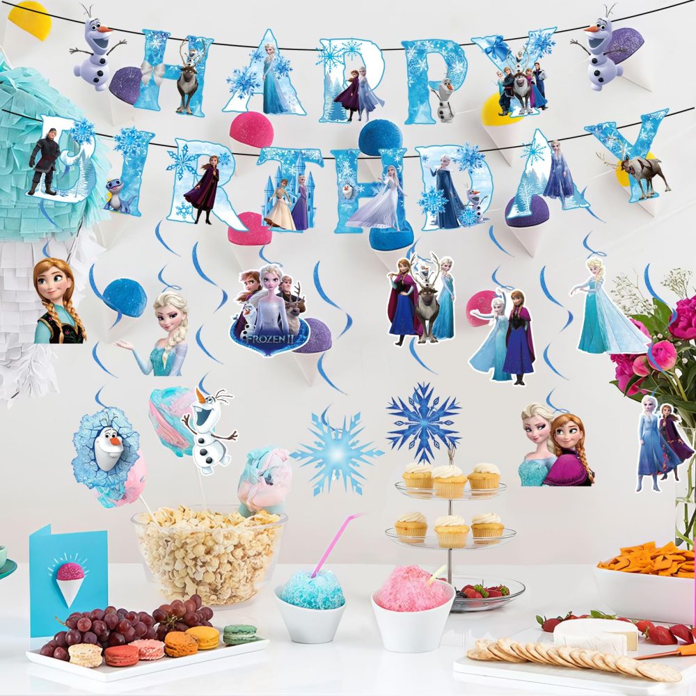 Banner7 Frozen Birthday Decoration, 16PCS Bunting Garland and Hanging Decoration, Happy Birthday Banner Decorations, Theme Birthday Banner Party Decoration for Kids Birthday Party - Image 4