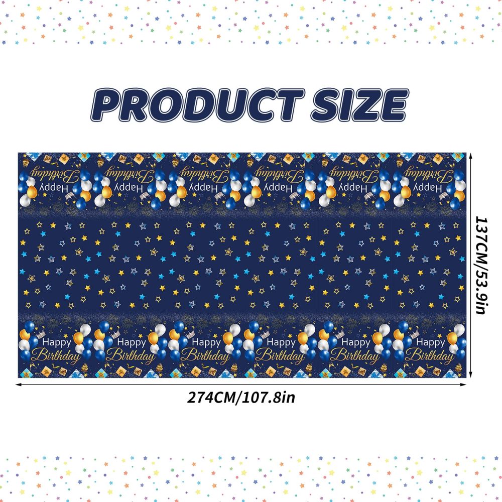 Blue Gold Birthday Table Cloth, 1PC Navy Blue and Gold Tablecloth for Birthday Party Decorations, Blue Happy Birthday Tablecloth Rectangle for Boys Girls Women Men Birthday Baby Shower Decorations - Image 7