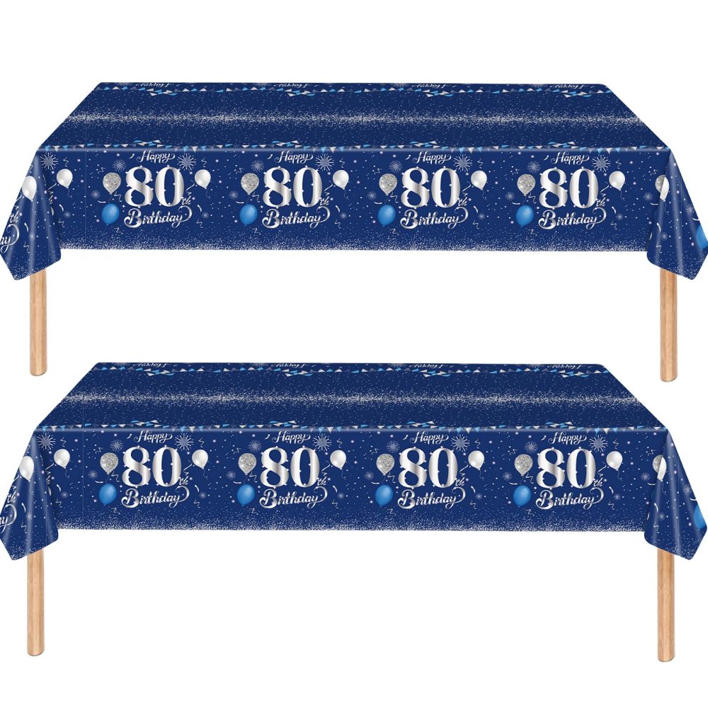 2Pcs Navy Blue Happy 80th Birthday Party TableCloth,137*274cm Plastic Blue and Sliver 80th Table Cloth for Man Men Him Birthday Table Decorations Disposable Party Tablecovers for 80th Birthday Party