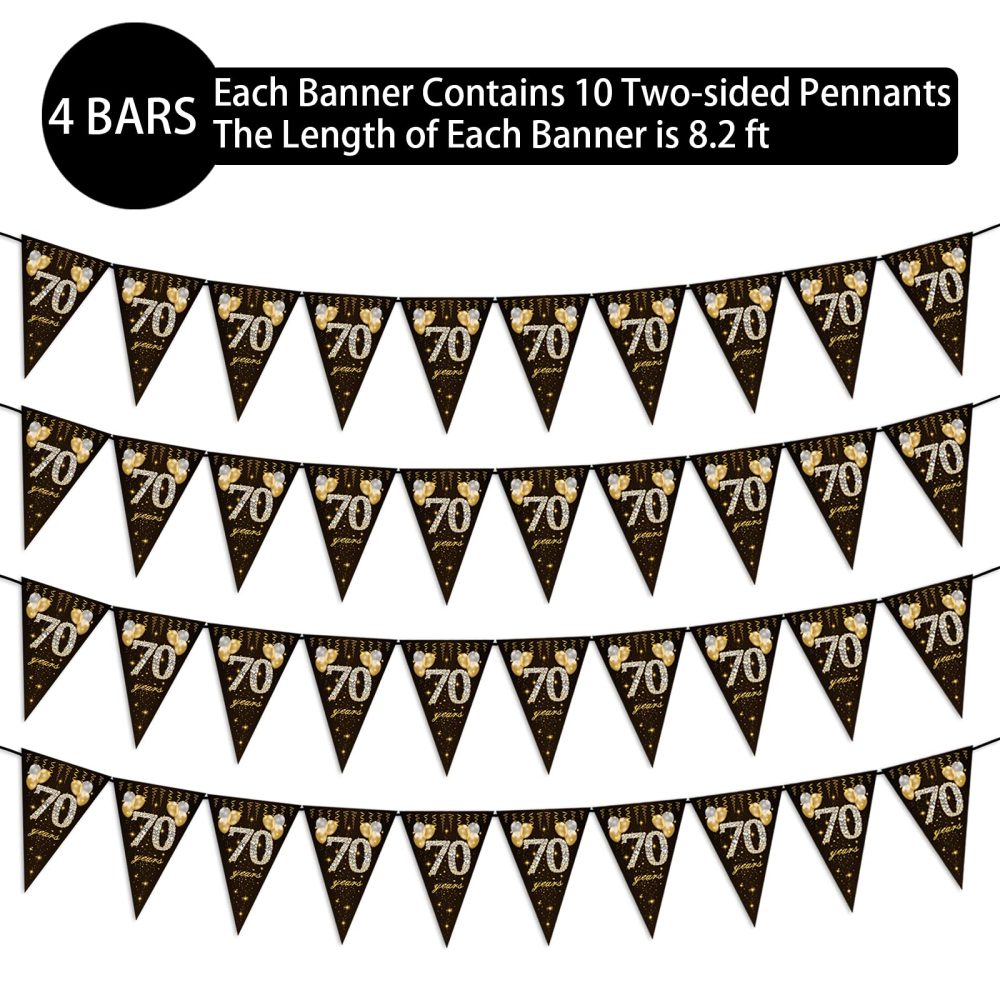 70th birthday bunting, Happy Banner Bunting Flags, 40 Pieces Triangle Gold Black Glitter Diamond by Numbers 70th Birthday Anniversary Theme Party Decoration Supplies - Image 5