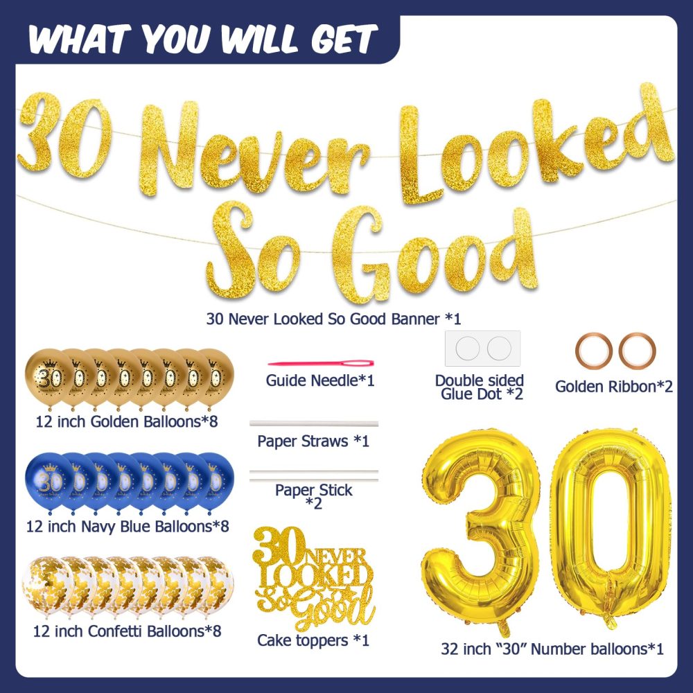 30th Birthday Decorations Men, 30th Birthday Decorations Blue Gold 30th Birthday Balloons, 30th Birthday Party Decorations for Him, Happy 30th Banner Confetti Balloons for 30 Birthday Party Supplies - Image 5