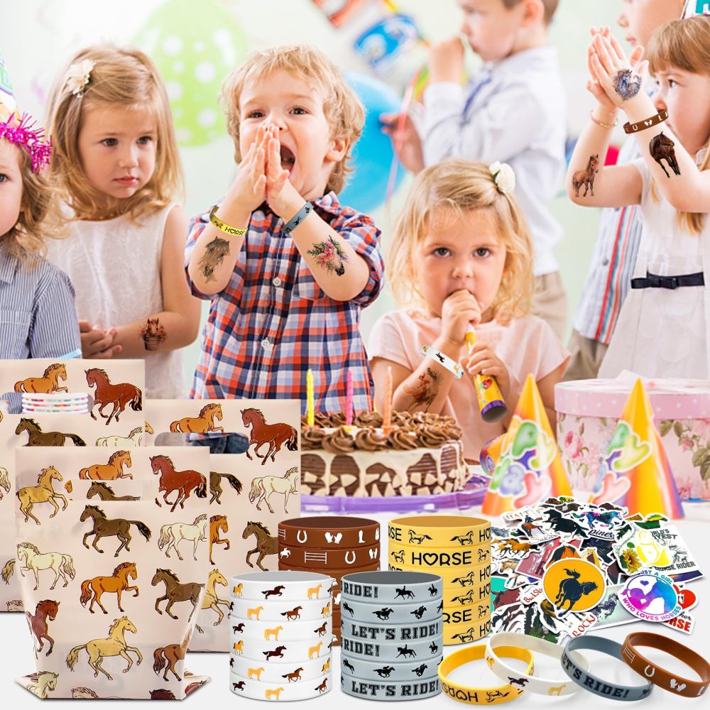 Moltby 110Pcs Horse Party Favors Supplies - Horse Birthday Party Supplies Include Mini Horse Toys Temporary Tattoos Silicone Bracelet DIY Stickers Gift Bags for Cowboy Cowgirl - Image 2
