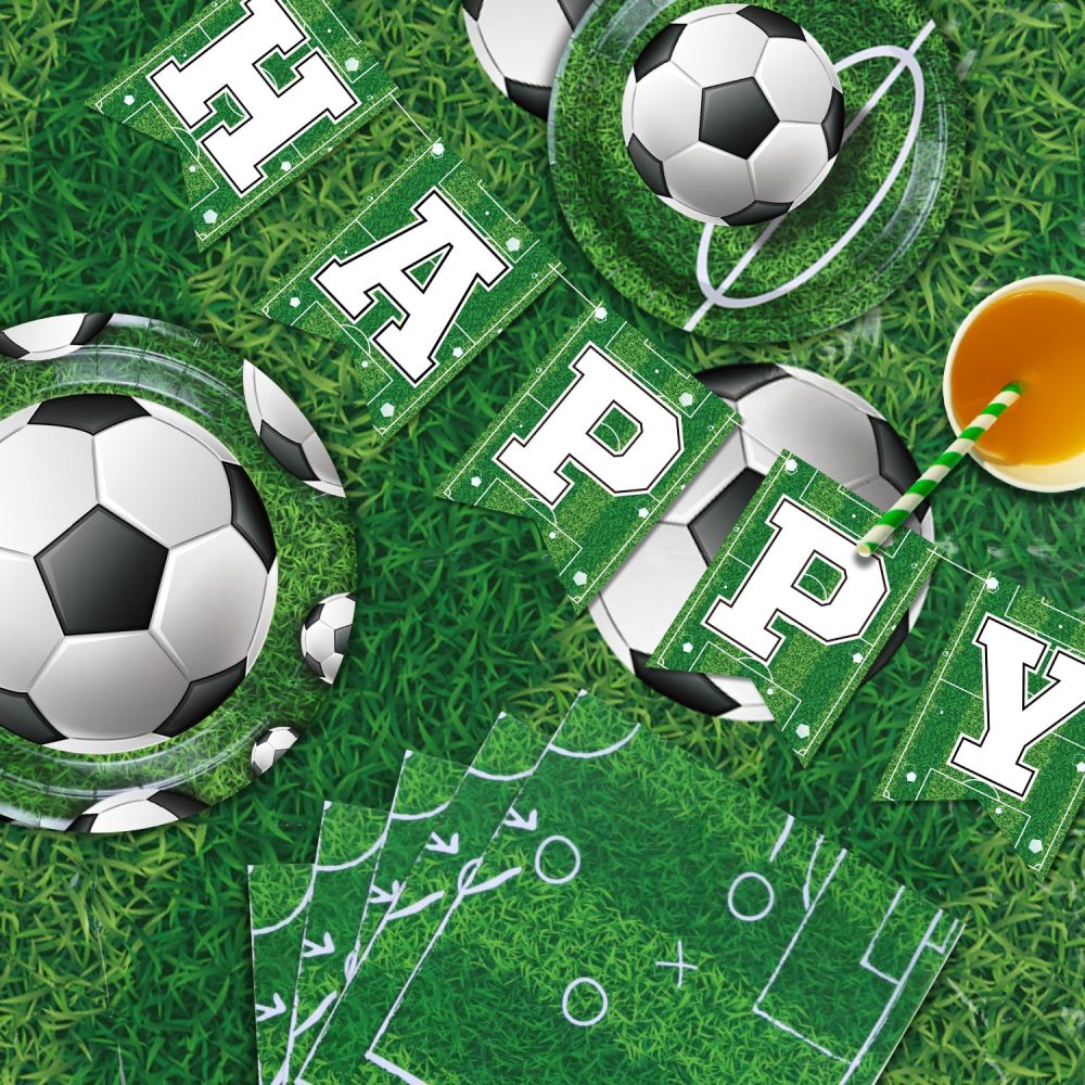 173 Pack Football Party Supplies Football Party Decorations Boys Sports Theme Birthday Decor Football Theme Tableware Set - Football Plates, Balloons, Banners, Ball Tablecloth, Cups, Napkins Serves 20 - Image 2