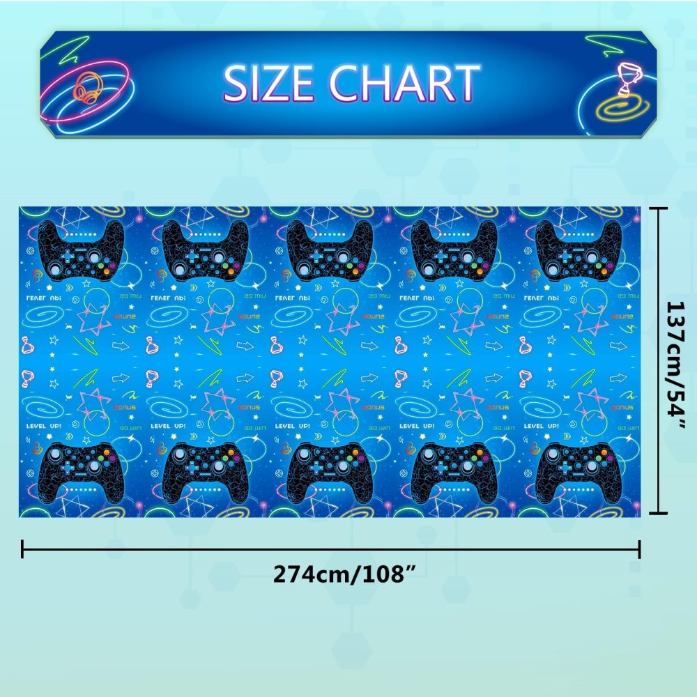 WERNNSAI Blue Video Game Party Tablecloth - 2 Pack 54’’ x 108’’ Birthday Party Decorations for Kids Boys Gamer Party Disposable Plastic Rectangle Table Cover for Gaming Night Geek Game Party Supplies - Image 7