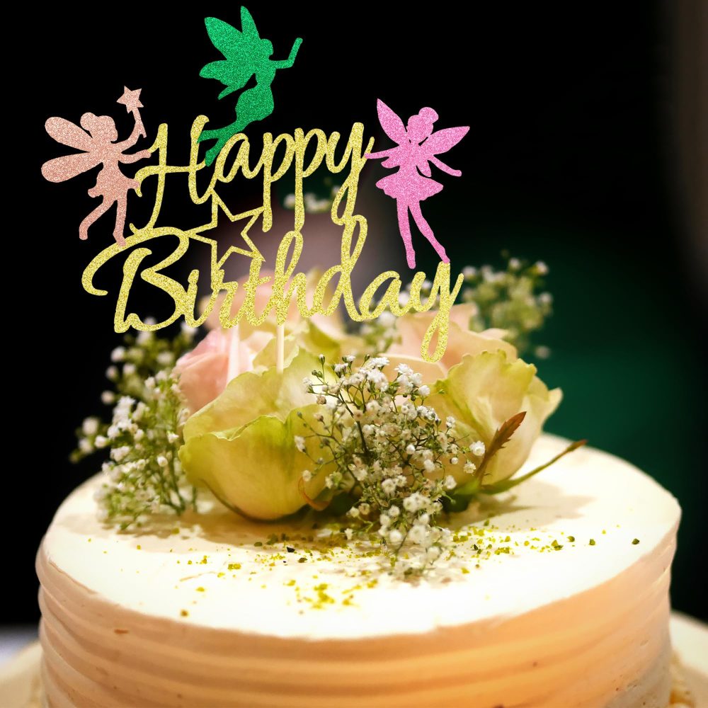 Arthsdite Fairy Cake Topper, Girl Birthday Party Decoration Topper, Fairy Happy Birthday Decoration - Gold Glitter - Image 5