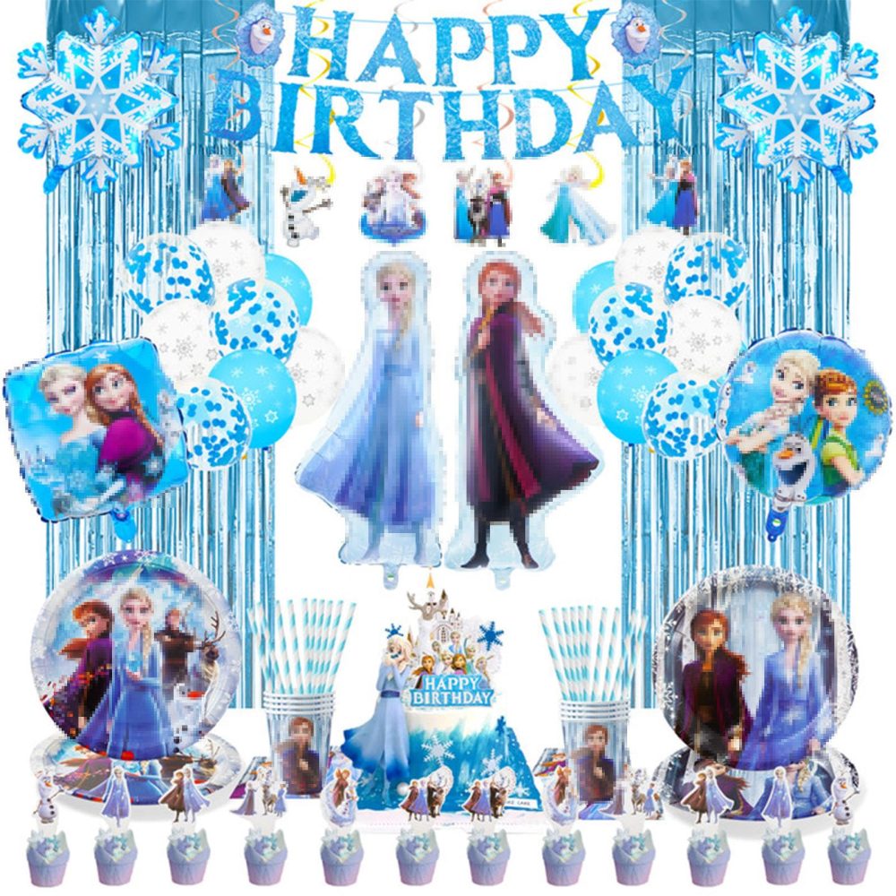 94 Pieces Froze Birthday Decorations, Party Decorations with Plates Cups and Napkins Balloon Banner, Party Tableware Party Supplies for 10 Guests