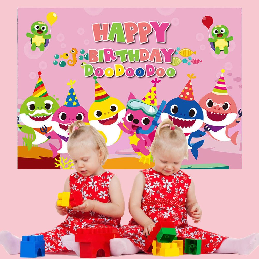 Baby Shark Photo Backdrop Happy Birthday Photography Background for Kids Shark Birthday Decoration - Image 4