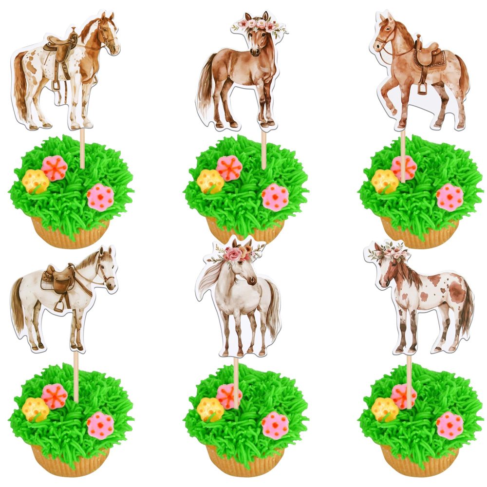 SYKYCTCY 36 Pack Horse Cupcake Toppers Assembled Animal Cupcake Picks Rquestrain Horse Racing Cupcake Decoration for Wild Horse Racing Theme Baby Shower Birthday Party Cake Decorations Supplies