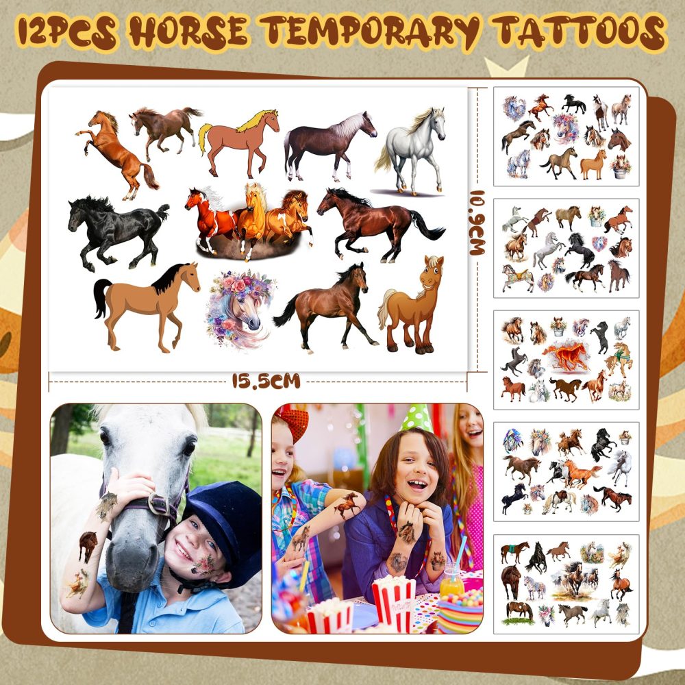 Moltby 110Pcs Horse Party Favors Supplies - Horse Birthday Party Supplies Include Mini Horse Toys Temporary Tattoos Silicone Bracelet DIY Stickers Gift Bags for Cowboy Cowgirl - Image 4