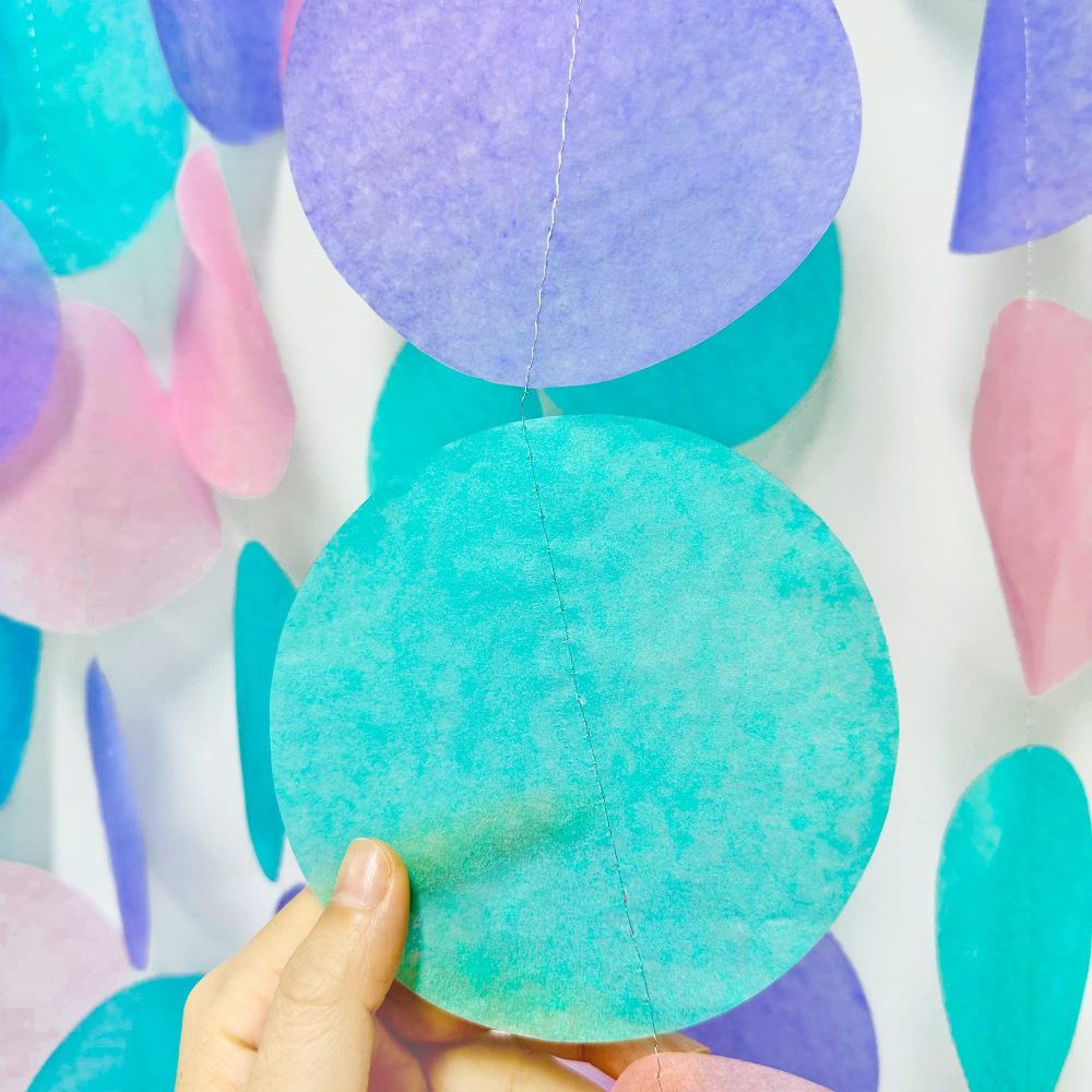 205Ft Purple Pink Teal Tissue Paper Garland Big Circle Dots Hanging Streamer Backdrop Polka Dot Bunting Banner for Little Mermaid Kids Birthday Wedding Baby Shower Under The Sea Party Decorations - Image 7