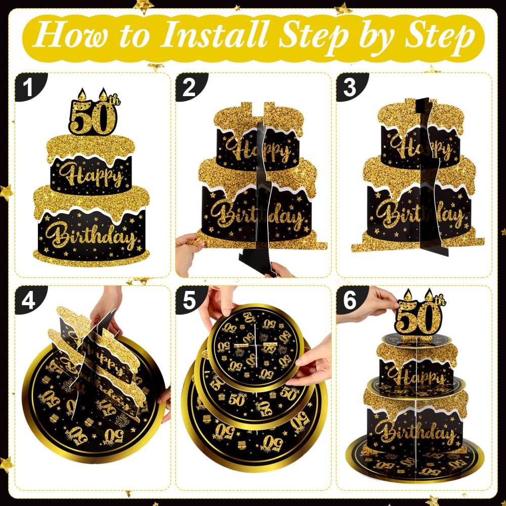Zopeal 3 Tier Happy 50th Birthday Cupcake Stand Party Decorations 50 Years Party Cupcake Holder Black Glitter 50th Birthday Cake Holder 1973 Birthday Dessert Stand for 50th Birthday Party Supplies - Image 5