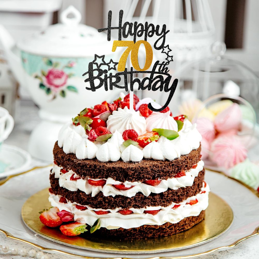 DSLSQD 1Pc Happy 40th Birthday Cake Topper, Black Gold Glitter Cheers to 40 Years Birthday Cake Pick 40 Fabulous Cake Decoration for Happy 40th Birthday Anniversary Party Supplies(40 th) - Image 4