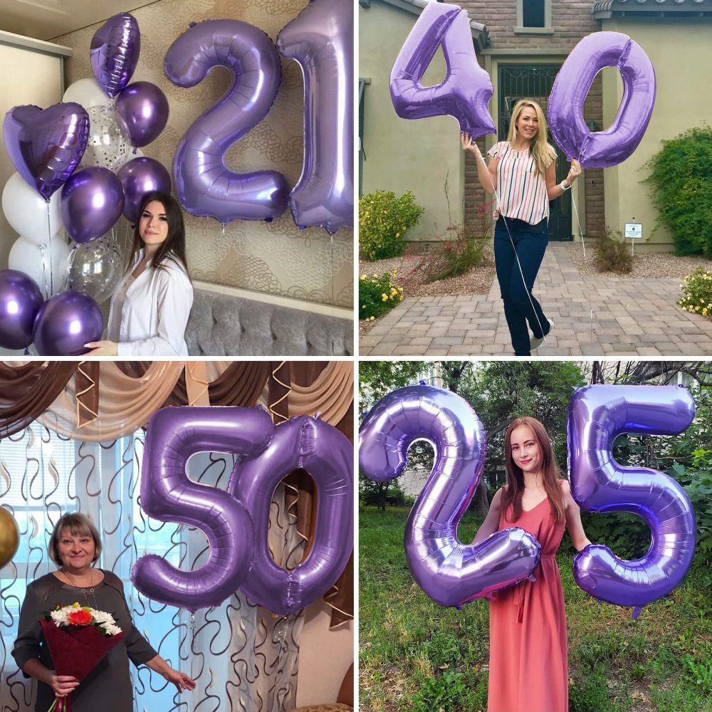 Number 21 Balloons Purple, 40 Inch Purple Helium Foil Number 21 Balloons, Large Number Balloon Age Balloon Self Inflating for Boys Girls 21th Birthday Wedding Anniversary Party Decorations(Digital 21) - Image 3