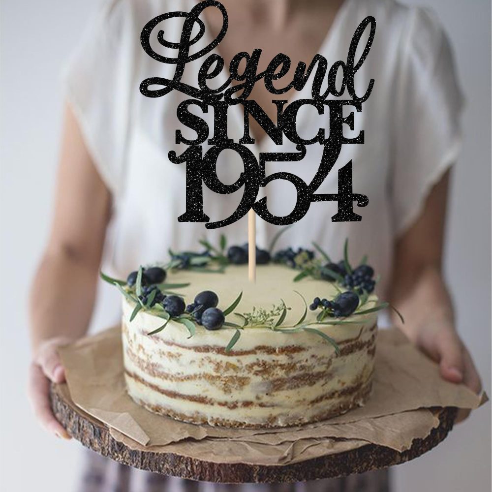 Xsstarmi 1 Pack Legend Since 1954 Cake Topper Glitter Happy 70th Birthday Cake Topper Cheers to 70 years Cake Decoration for Happy 70th Birthday Anniversary Party Decorations Black - Image 3