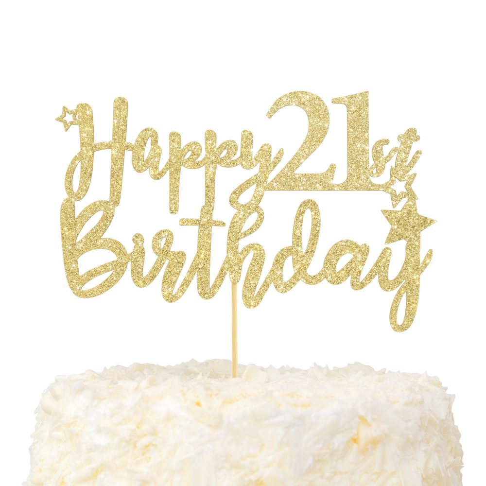 LOVENJOY Happy 21th Birthday Cake Topper Hello 21 and Fabulous Cake Decoration Gold Glitter Cheers to 21 Years Party Decor