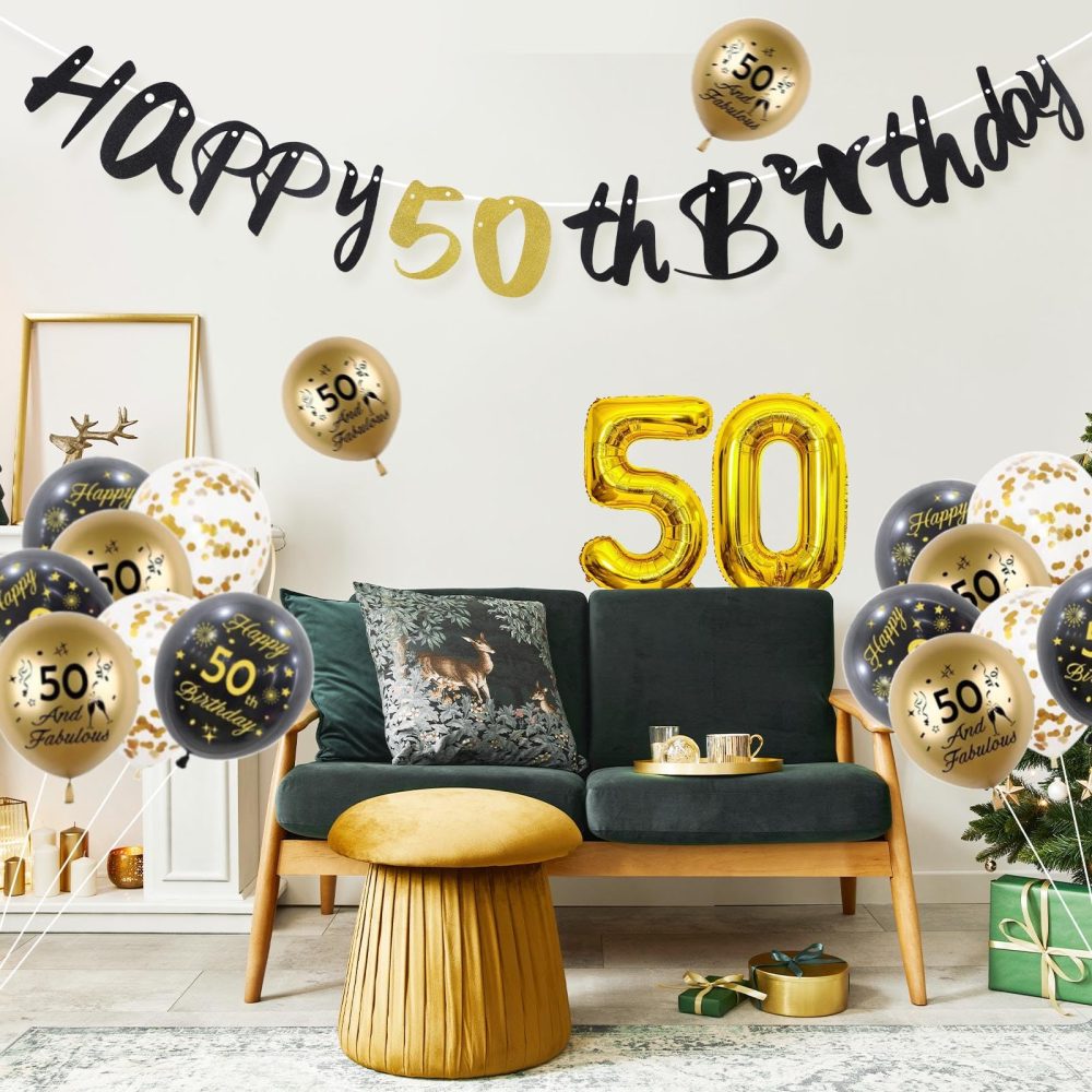 30th Birthday Decorations for Him,Black Gold Birthday Decoration Kit Incloud 10 Pcs Black Gold Happy 30th Birthday Latex Confetti Balloons 30th Birthday Banners for Men Women 30th Birthday Supplies - Image 5