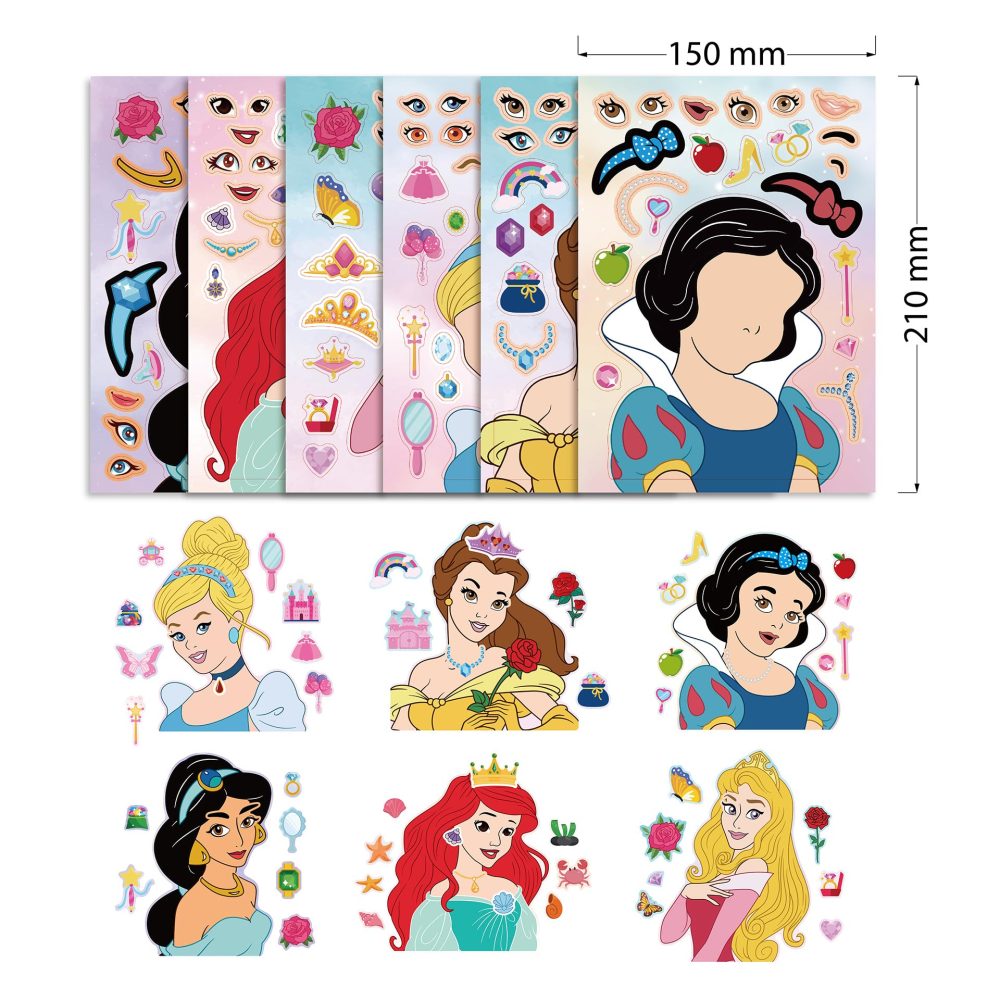 24 PCS Princess DIY Stickers Gift Set for Kids, Princess Theme Make a Face Art Craft Birthday Party Decorations, Make Your Own Sticker for Party Goodie Bags, Princess Party Supplies Party Favours - Image 6