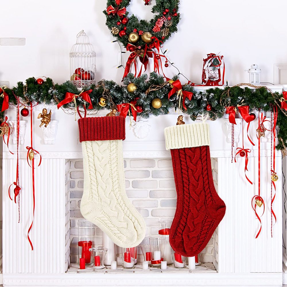 Covienapp 18 in Knit Christmas Stockings Red Christmas Socks Large Xmas Stockings Hanging Gift Bag Socks for Home Decor Christmas Tree Christmas Fireplace - Image 6