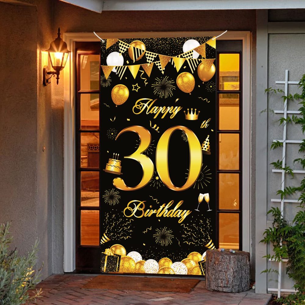 Happy 30th Birthday Banner for Men, Black Gold 30th Birthday Door Decoration Backdrop Banner for him, 30th Birthday Photo Background Banner for Women Cheer to 30 Years Party Supplies, 72.8 × 35.4 inch - Image 4