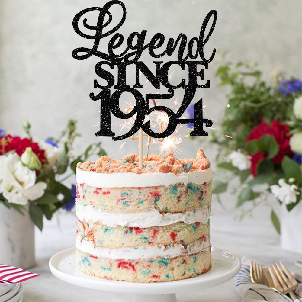 Xsstarmi 1 Pack Legend Since 1954 Cake Topper Glitter Happy 70th Birthday Cake Topper Cheers to 70 years Cake Decoration for Happy 70th Birthday Anniversary Party Decorations Black - Image 4