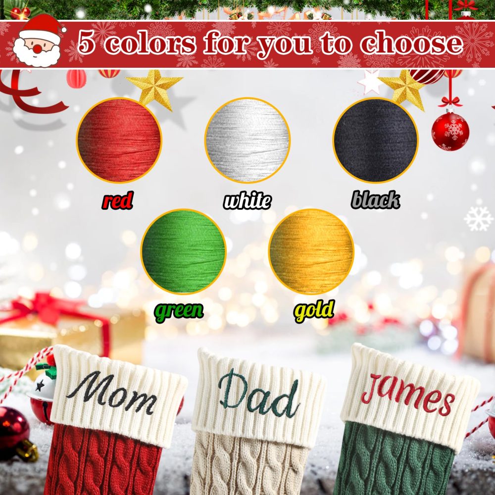 Lifemaison Personalised Family Christmas Stockings Custom Embroidered,18in Large Knitted Xmas Stockings for Fireplace Hanging,Family Christmas Stockings with Embroidered Name for Home Decor,1 Pack-A - Image 2