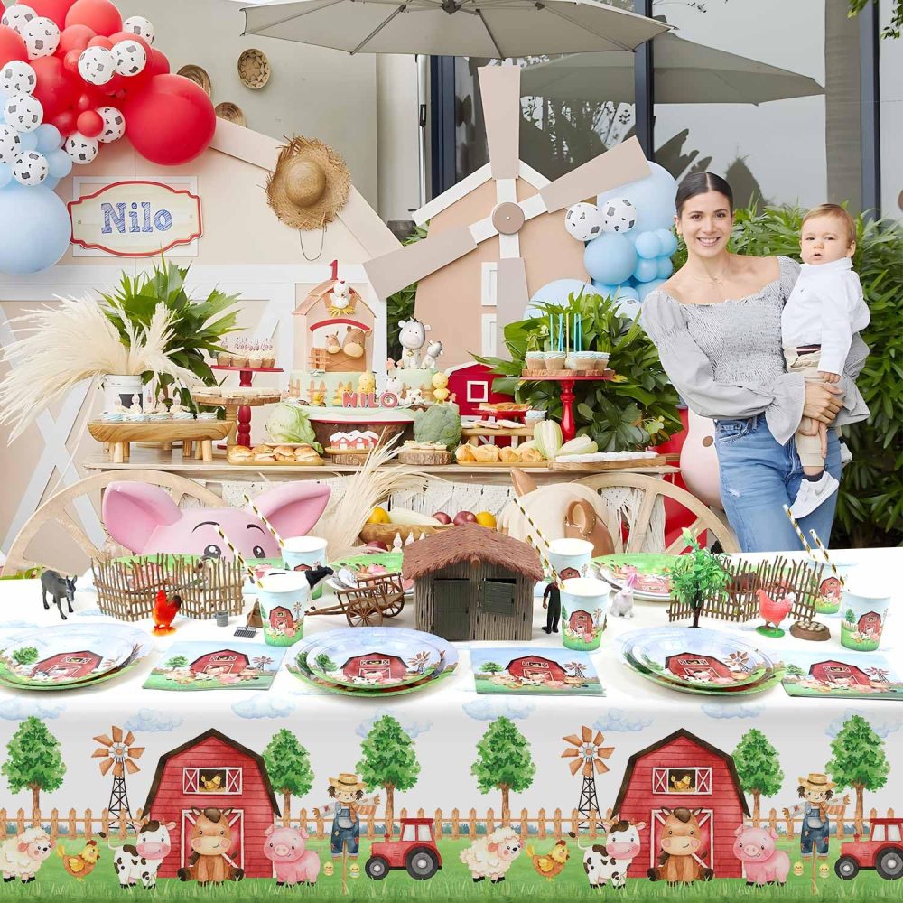 Heboland 2 Pack Farm Animal Party Table Cloth, Farm Animal Party Decorations Tablecloth 274 x 137cm Farm Birthday Theme Table Cover for Baby Shower Kids Boys Girls Birthday Party Decorations - Image 3