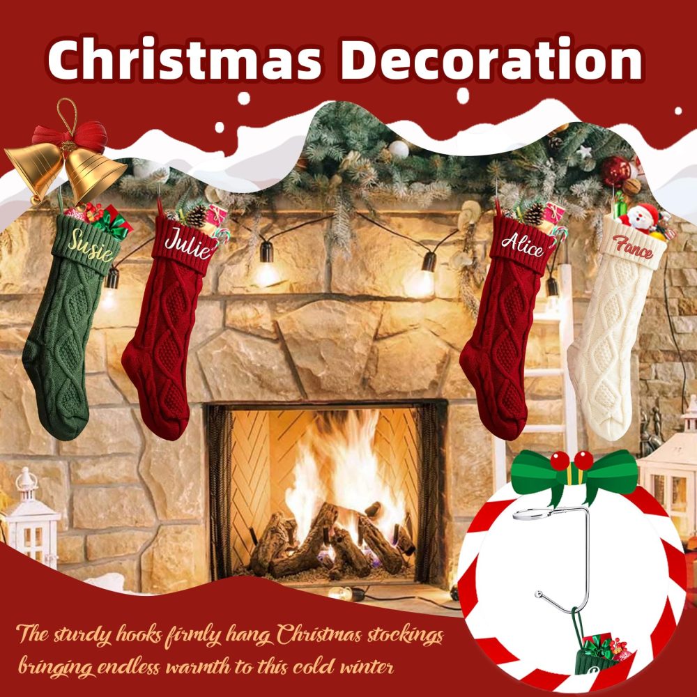 BEXOA Personalised Christmas Stockings - 18” Large Knitted Embroidered Custom Names Christmas Stockings, Xmas Stocking for Kids Family Fireplace Christmas Holiday Party Decoration (1, Embroidered) - Image 5