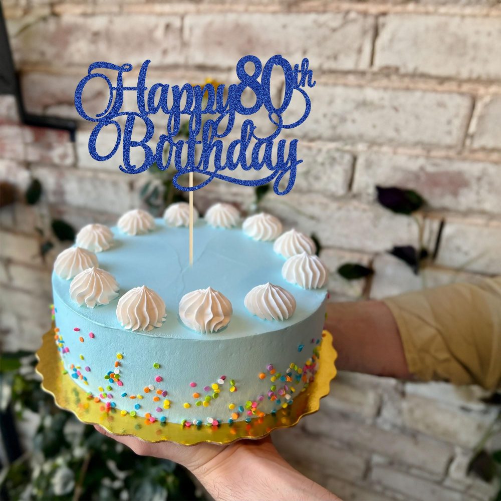 1 Pack Happy 80th Birthday Cake Topper Blue Glitter Number 80 Eighty Years Old Birthday Cake Pick Decoration For 80th Birthday Celebrating Anniversary Party Supplies - Image 4