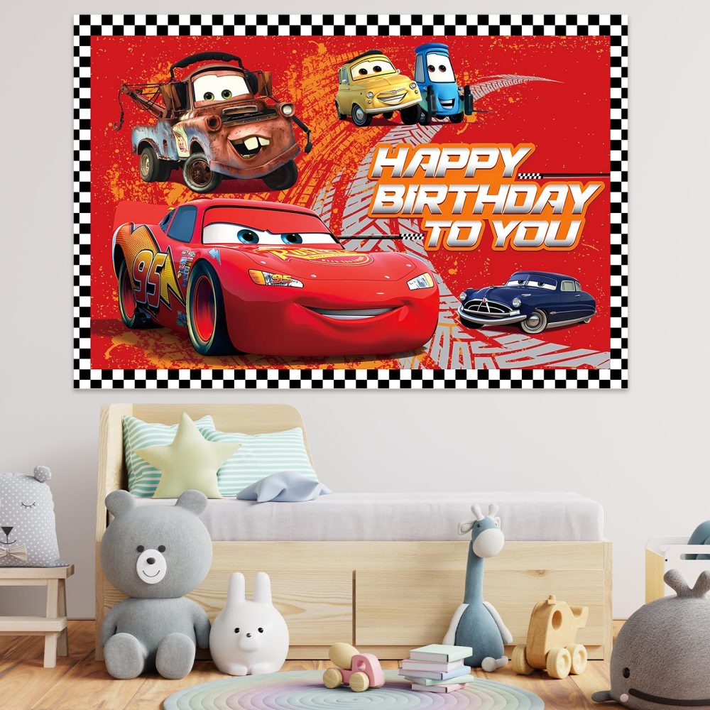 Dekewe Cars Happy Birthday Banner, Happy Birthday Decorations Backdrop, Cartoon Theme Background Photography, Birthday Party Decorations Supplies for Boys Girls Kids, 100cm x 150cm - Image 4