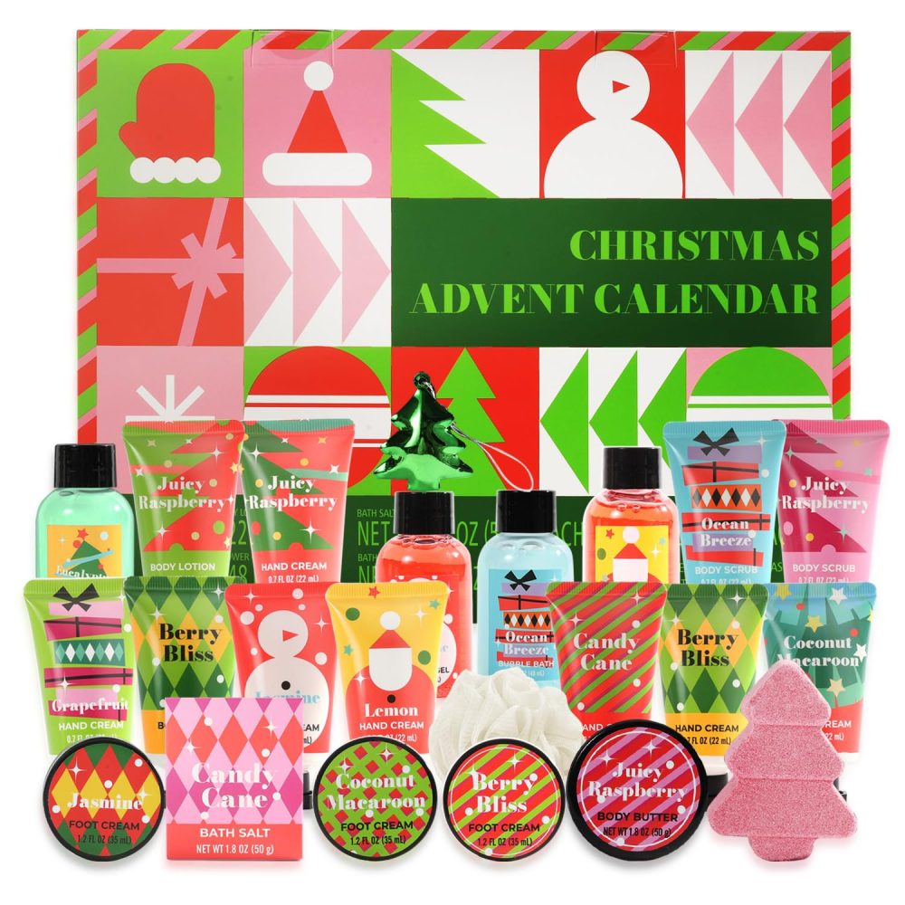 Advent Calendar 2024, 24pc Christmas Spa Gifts Set for Women, Hand Cream, Lotions, Bubble Baths,Christmas Tree Bomb Skincare Christmas Gift for Mum Ladies