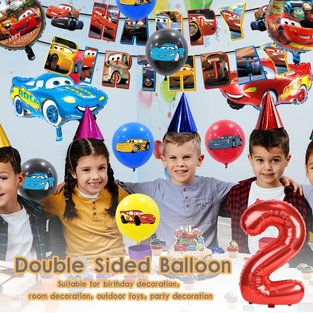 42PCS Car Birthday Decorations, Car Balloons Party Decorations, Auto Theme Birthday Party Supplies Balloons With Banner Cake Topper Racing Cars Balloons for 2th Kids Birthday Party - Image 4