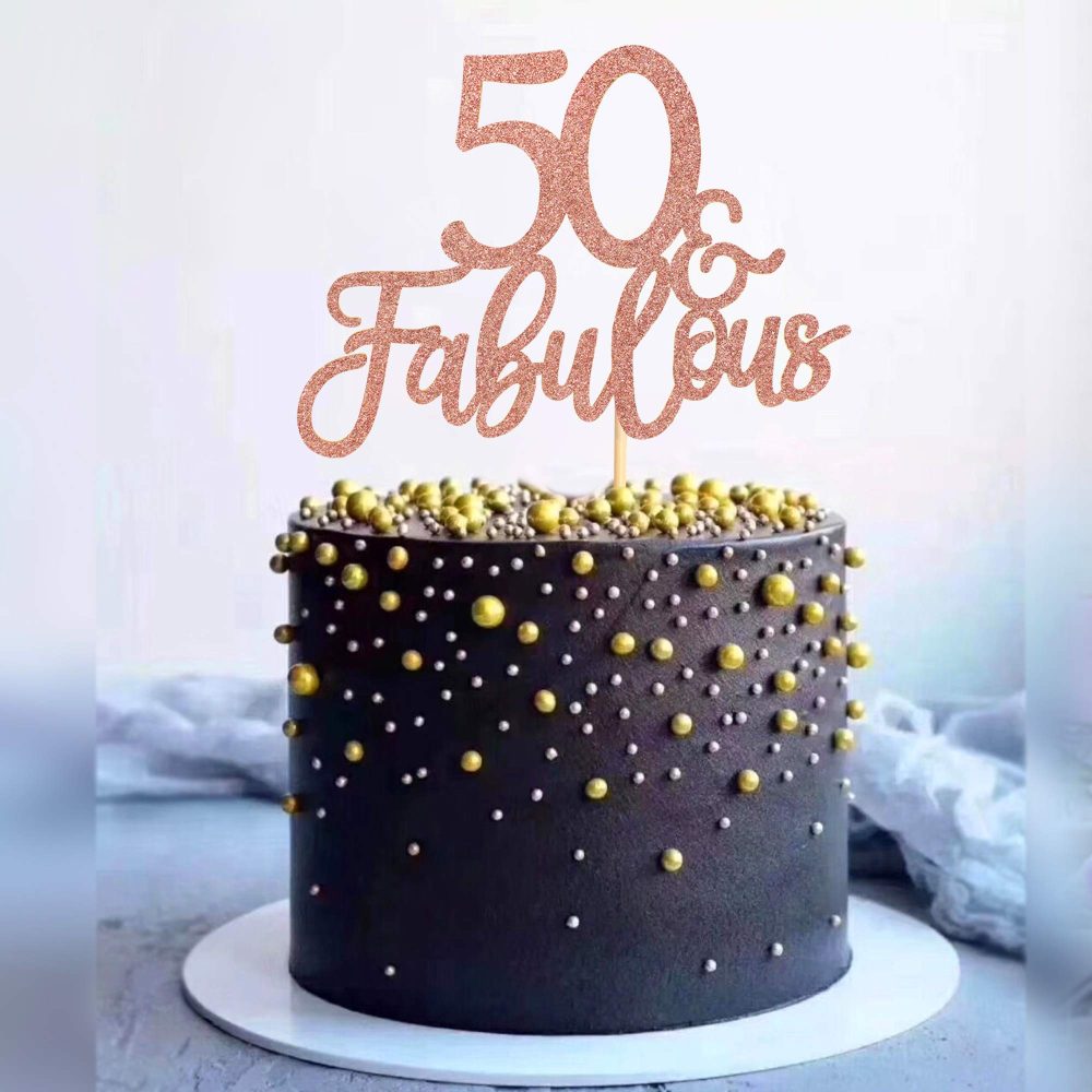 Blumomon 3 Pack 50 & Fabulous Cake Topper Rose Gold Glitter Cheers to Happy 50th Birthday Cake Toppers Fifty and Fabulous Cake Pick Decorations for 50th Wedding Anniversary Birthday Party Supplies - Image 4