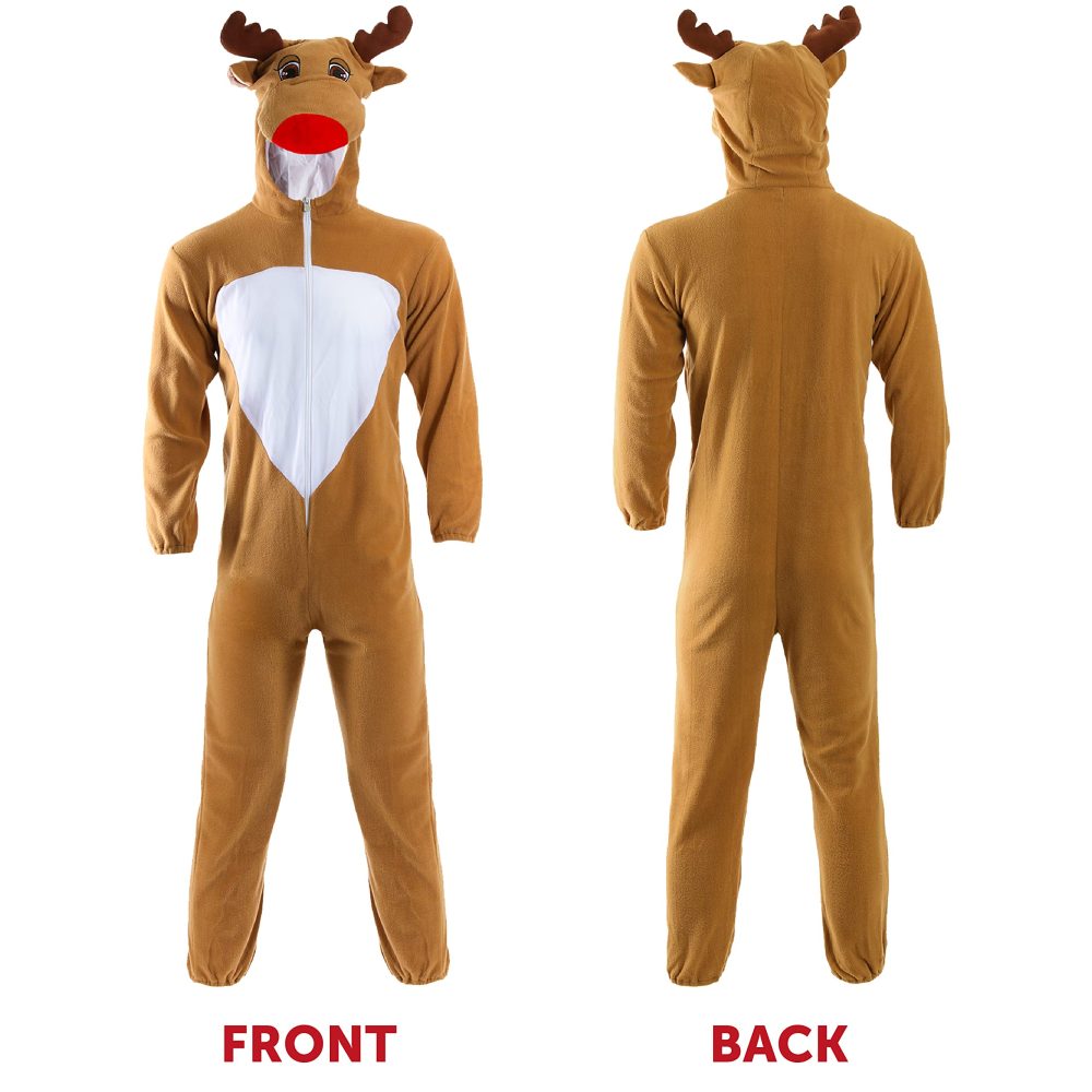 Adults Reindeer Costume - Small - Fleece Jumpsuit With Attached Reindeer Hood - Xmas Outfit Rudolph Santa's Helper Rudolph Reindeer Christmas Fancy Dress Onesie - Image 4
