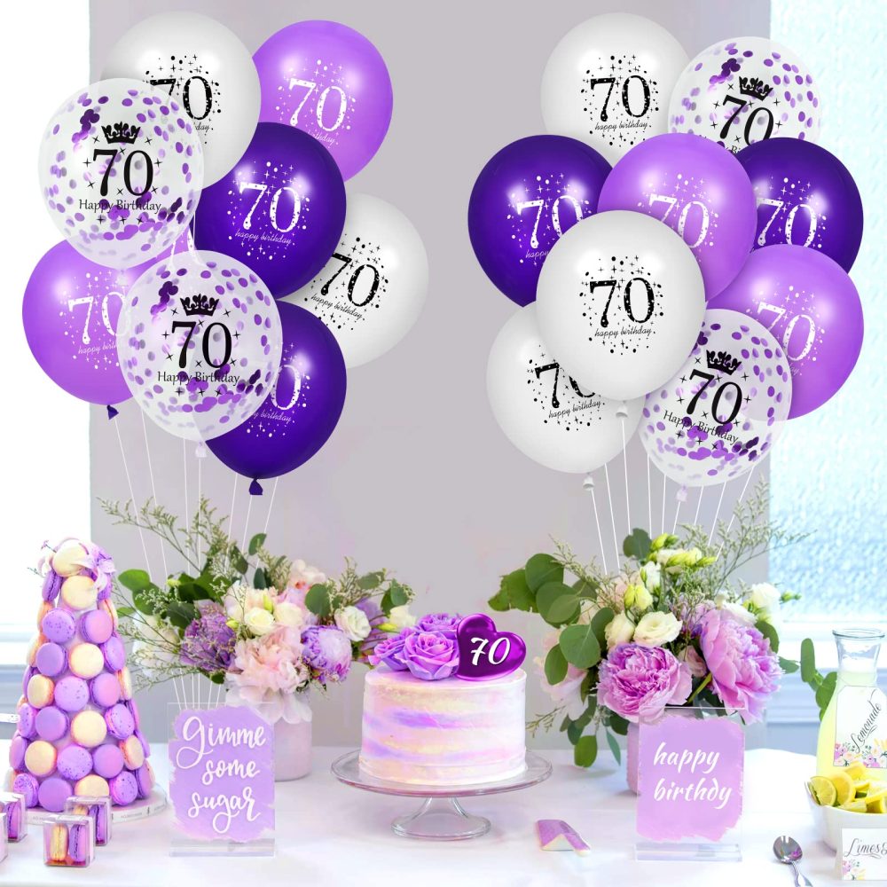 RUMIA 70th Purple Birthday Balloons Decorations, 16 PCS Purple White Confetti Latex Balloons for Women Men Happy Birthday Party Wedding Anniversary Indoor Outdoor Party Supplies,12 Inch (70th) - Image 6