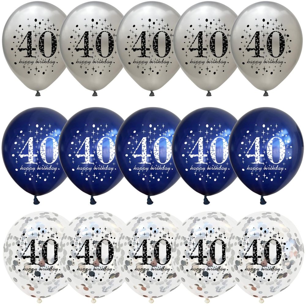 40th Birthday Decoration Men, Pack of 15 Happy 40th Birthday Balloons Latex Helium Navy Blue Silver Confetti Balloons for Him Age 40 Years Old 40th Birthday Party Decorations Celebration Supplies - Image 2
