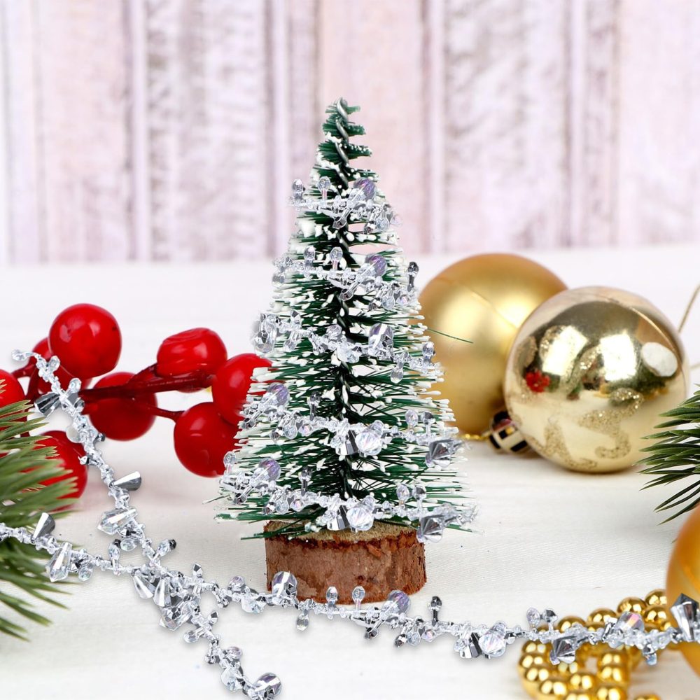 5M Crystal Christmas Garland, Christmas Tree Crystal Garland Xmas Crystal Ornament Silver Christmas Tree Decorations Twist Beads Christmas Tree Garland String Christmas Party Decorations Home Decor - Image 7